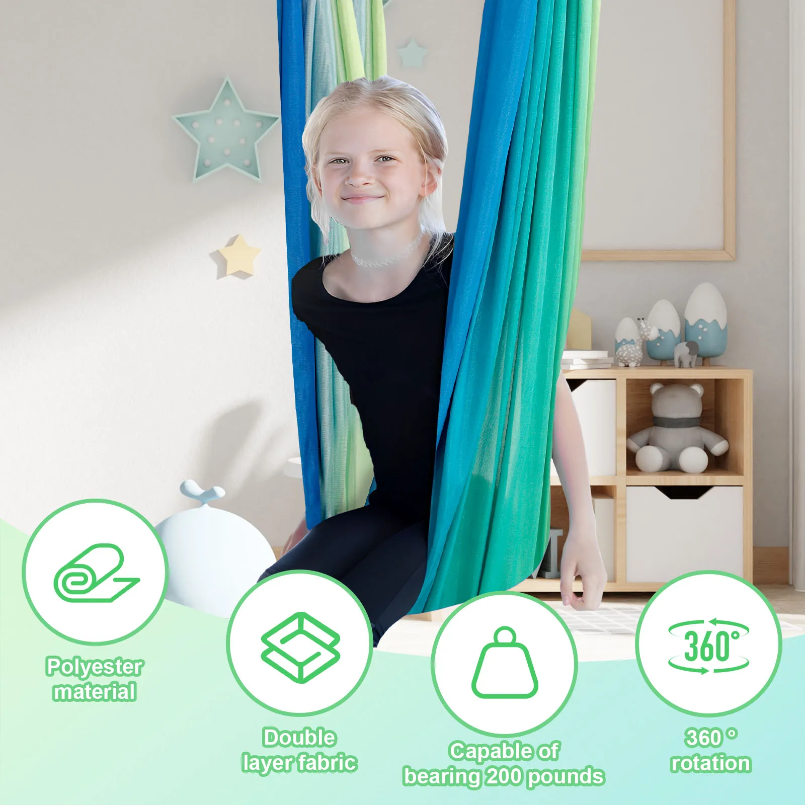Kids Sensory Swings Double Layer Comfortable Cuddle Swing with 360° Swivel Hanger Holds up to 200 lbs for Adults Indoor Outdoor 2