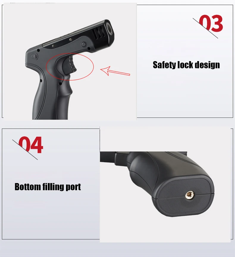 Description Picture 4 of item1300C Torch Kitchen Gun Turbo Windproof Cigar Bbq Camping Lighter With Adjustable Blue Flame Size Safety Lock Powerful Gadgets