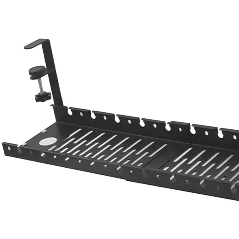 책상 아래 케이블 정리 트레이, 드릴링 없이 설치 가능, 확장 및 수축 가능한 클램프형, 멀티탭/코드 홀더
