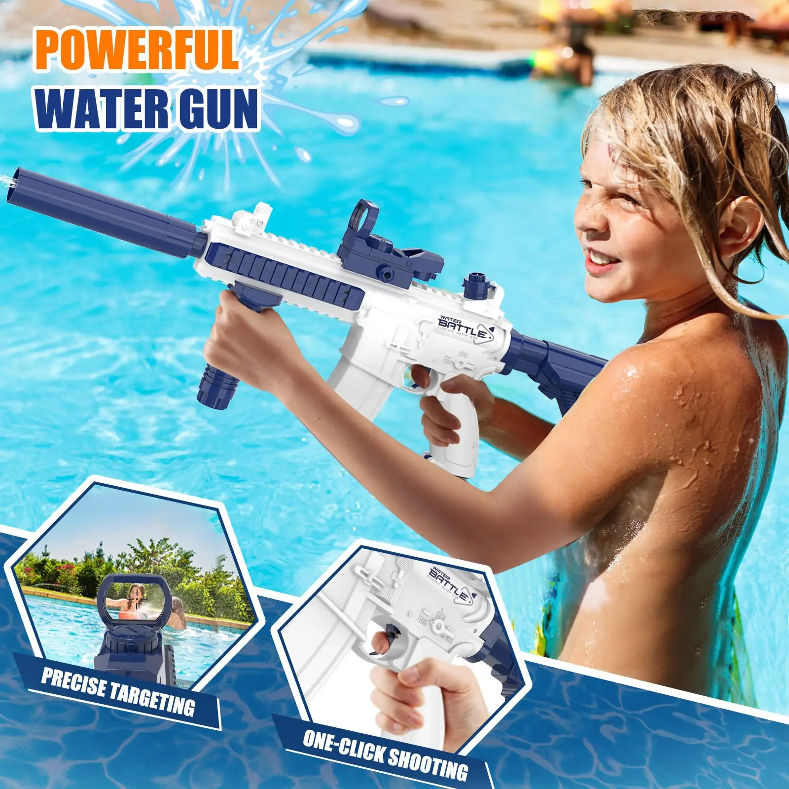 Electric Water Gun for Adult Kid  Long Range  Automatic Squirt Guns Summer Outdoor Swimming Pool Party Soaker Shooting Game Toys 5