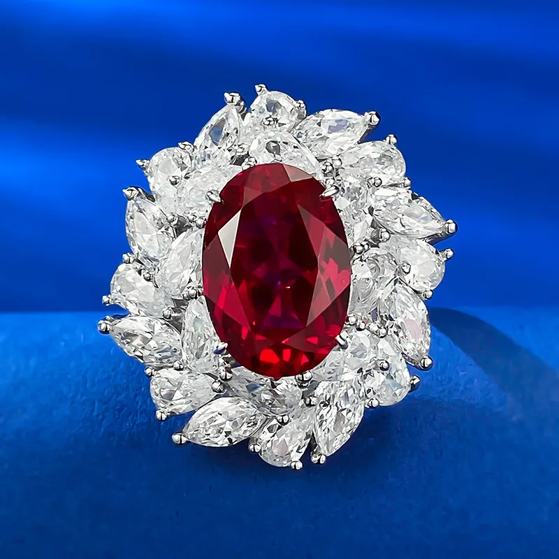 

Серебро S925 пробы с инкрустацией 9*13 мм, голубь, кровь, красная стая, полностью алмазная, роскошная инкрустация, красные высокоуглеродистые алмазы для женщин