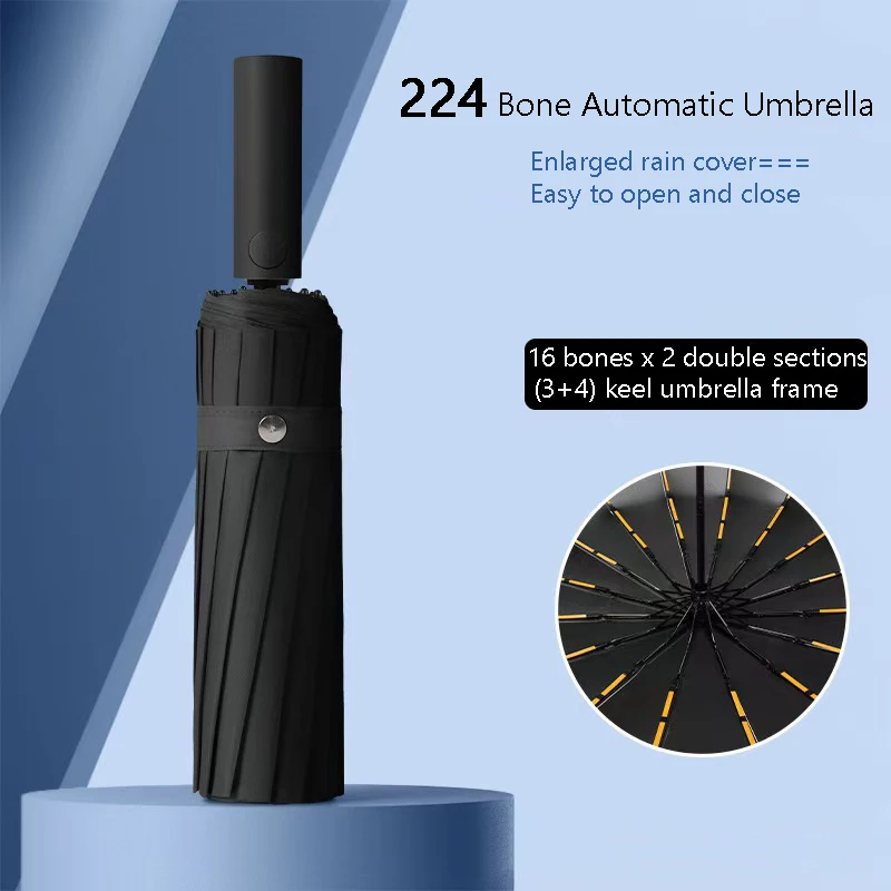 224 Bone Automatic Folding Men's Umbrella,16K Windproof Strong Storm-resistant Large Strong Parasol Umbrellas Women Sunshade