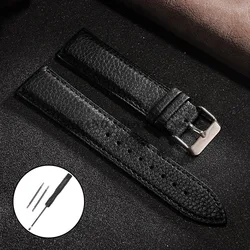 Litchi Pattern Leather Watch Band Bracelet - Stylish Replacement Wrist Strap - 18mm (Black)