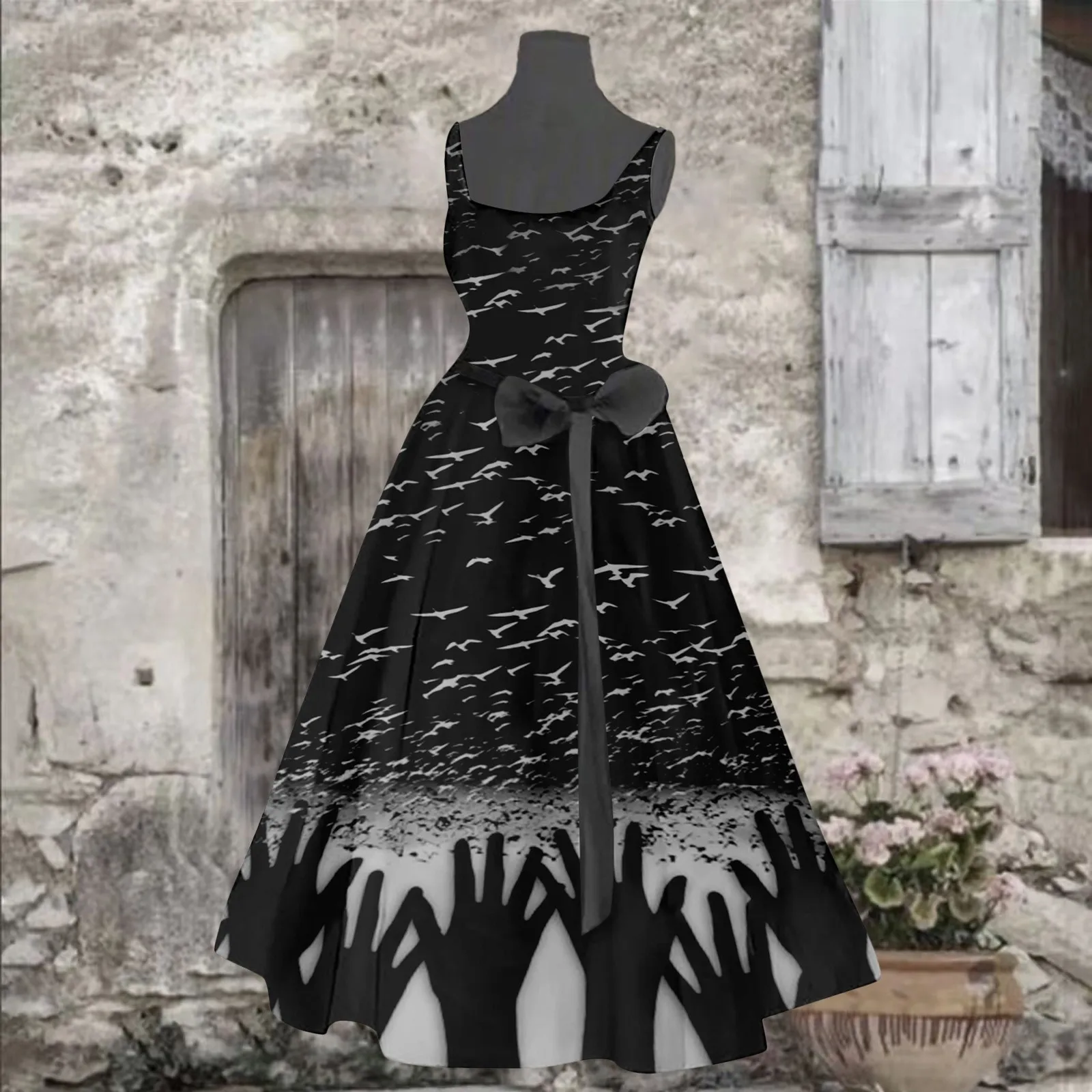 

Halloween Costume Scary Print Women Dress Horror Beauty Cosplay Slip Dresses Cocktail Sleeveless Slip Dresses Robe