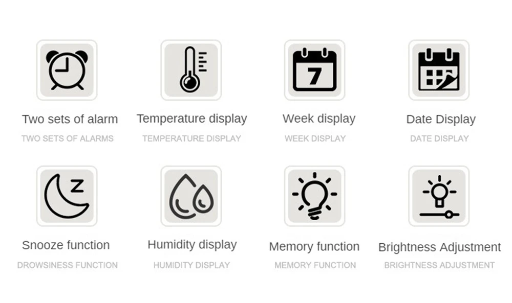 Description Picture 3 of itemLarge Digital Alarm Clocks Temperature and Humidity Week Display LED Wall-mounted Wall Clock Brightness Adjustable 12/24H