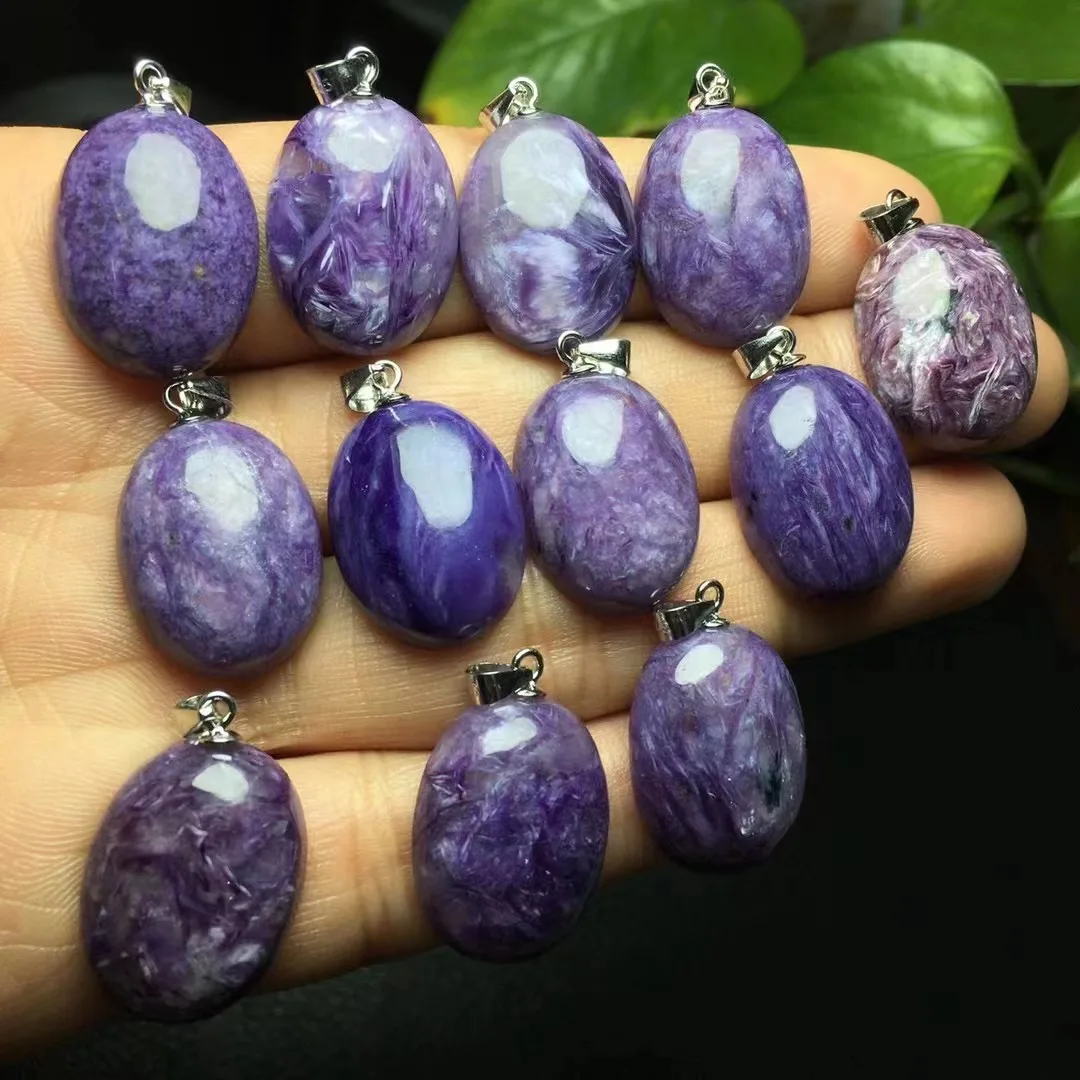 Unit One Piece 925 Silver Buckle With Cost Effecive Natural Charoite Crystal Healing Oval Shape Pendant 2