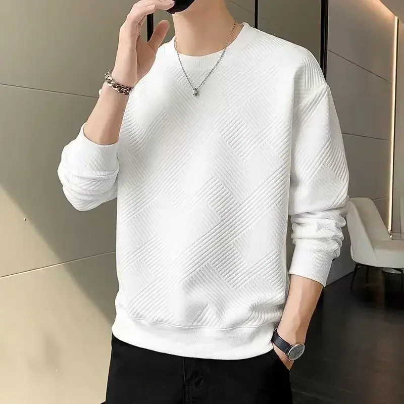 

Men's Clothing Round Neck Top Unicolor Plain Sweatshirts T Shirt for Man Black Korean Autumn F Elasticity Regular Fit Cotton Emo