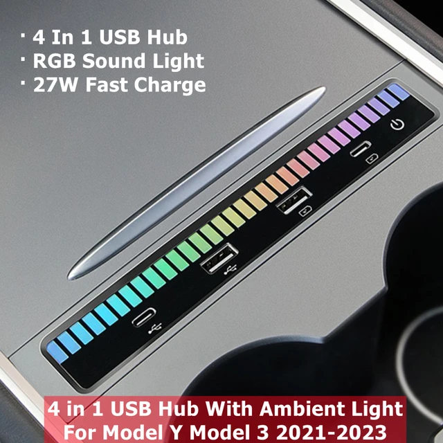 Adaptador de concentrador USB multipuerto 4 en 1 con luz ambiental para Tesla  Model 3 Model Y 2023-2021, accesorios para consola central Tesla -  AliExpress
