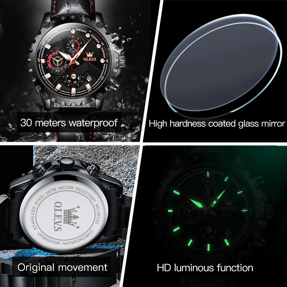 OLEVS orologio da uomo Top Luxury Brand Date impermeabile Multi functional Timing Watch Fashion Sports Business orologio da uomo al quarzo