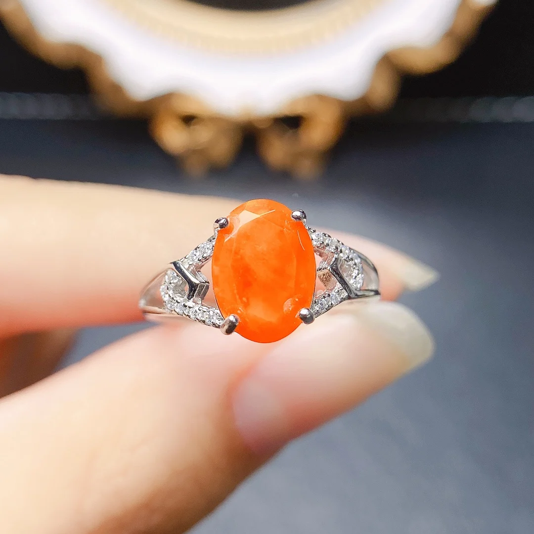 

Oval 8x10mm Natural Orange Fire Opal Silver Ring in 925 Sterling Silver Engagement Promise Anniversary Rings For Women Gift