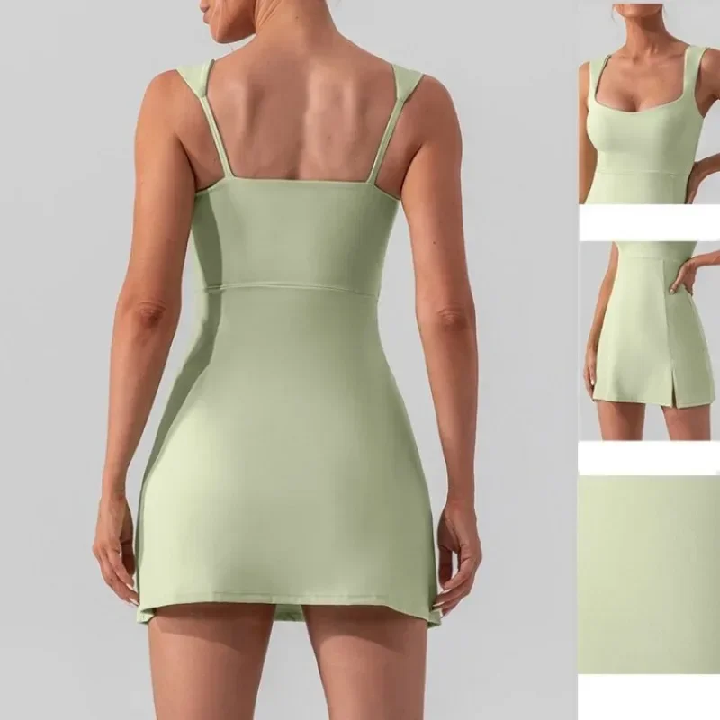 Tennis Dress Sexy Soft Solid Color Golf Sports Dress Women Breathable Workout One Piece Yoga Suits Running Outdoor Activewear