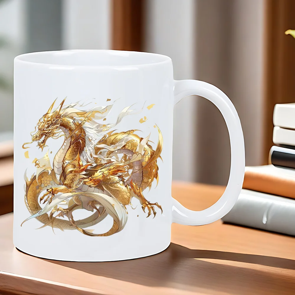 Dragon Coffee Mug – White Ceramic with Gold Dragon Design 5
