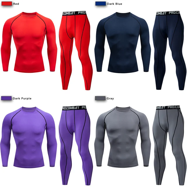 Pcs men s compression sportswear suit gym tight sports yoga sets workout jogging mma fitness clothing