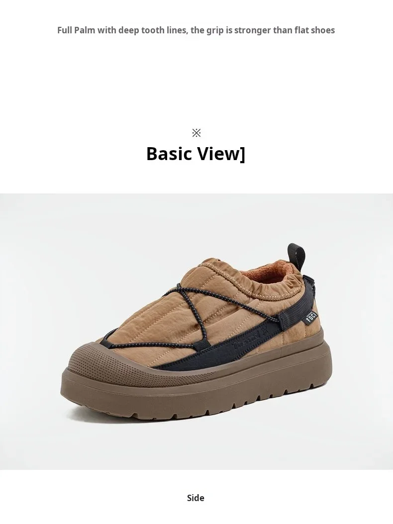 Maden  Fleece Lining Snow Low Top Boots Casual Men's Non-Slip Thick Sole Shoes Winter Warm Waterproof Outdoor Camp Hiking Shoes