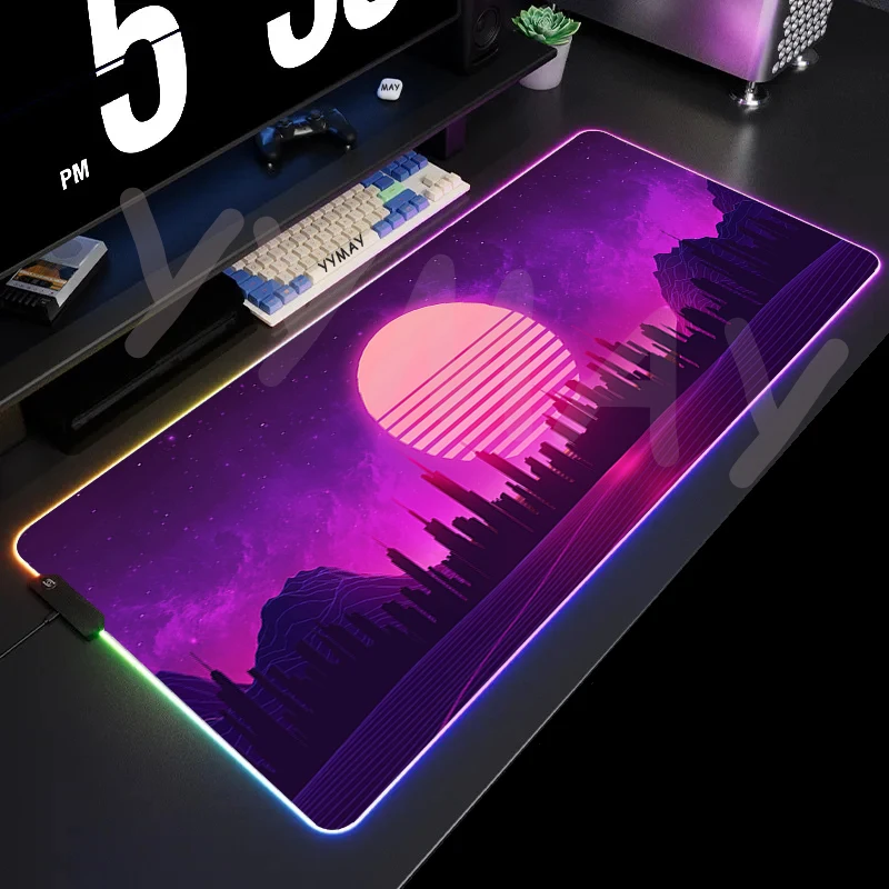 thumbnail image 1 of Alfombrilla de ratón RGB Neon City, alfombrillas de ratón grandes para juegos, alfombrillas de ratón luminosas, alfombrilla de ratón LED grande, alfombrilla de escritorio, alfombrillas de teclado retr, 1 of 5