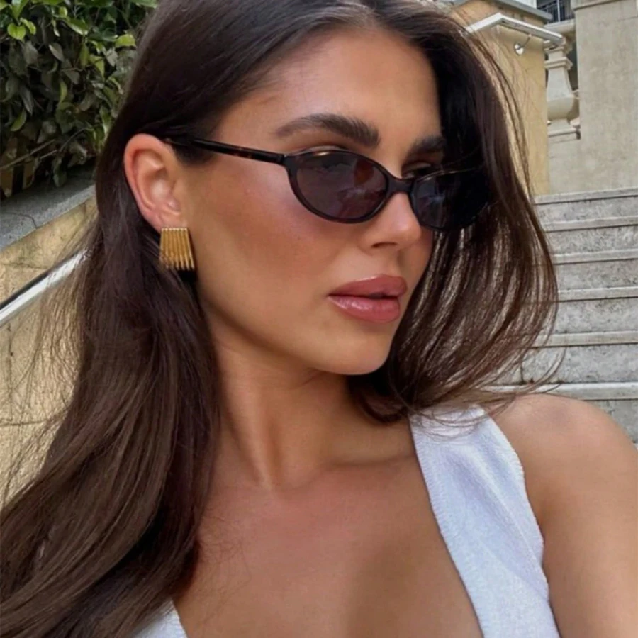 Retro Oval Frame Sunglasses Fashion Personalized Trendy Small Frame Sunglasses Punk Cat Eyes Sunshade Sun Protection Glasses 2