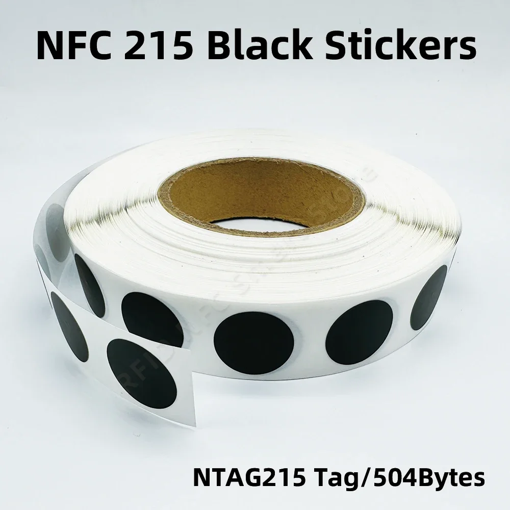 Black NFC Stickers - 25mm NTAG215 Universal Label RFID Tags, ISO14443A13.56MHz