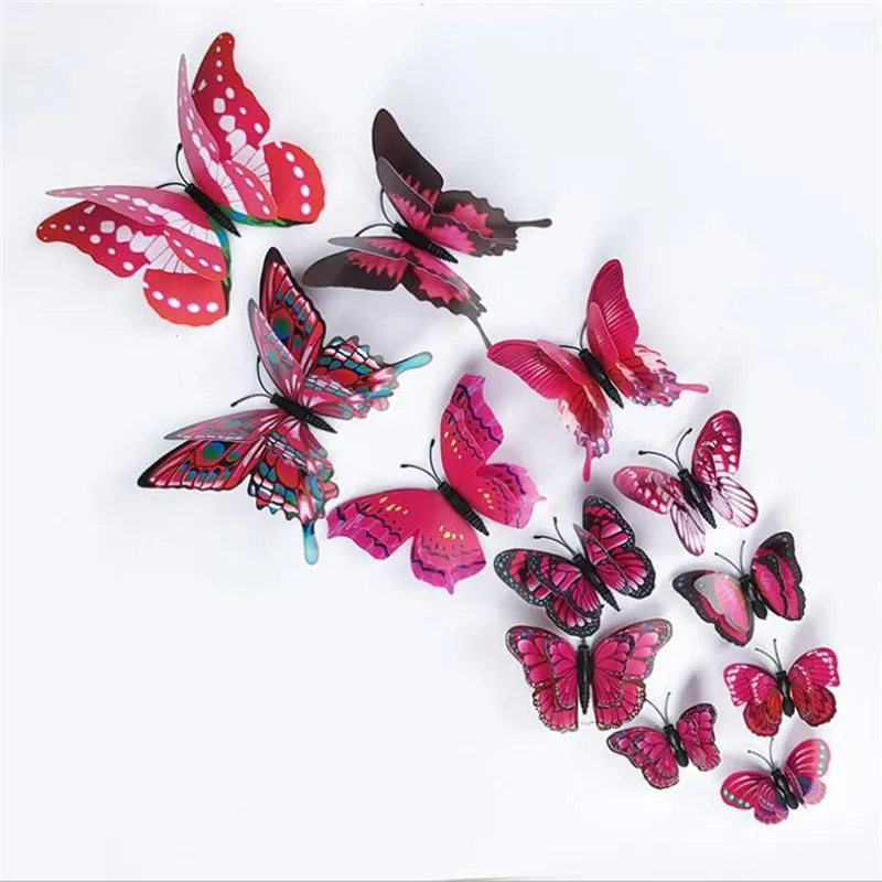 3D Double Layer Butterfly Wall Sticker 12Pcs for Home Decor