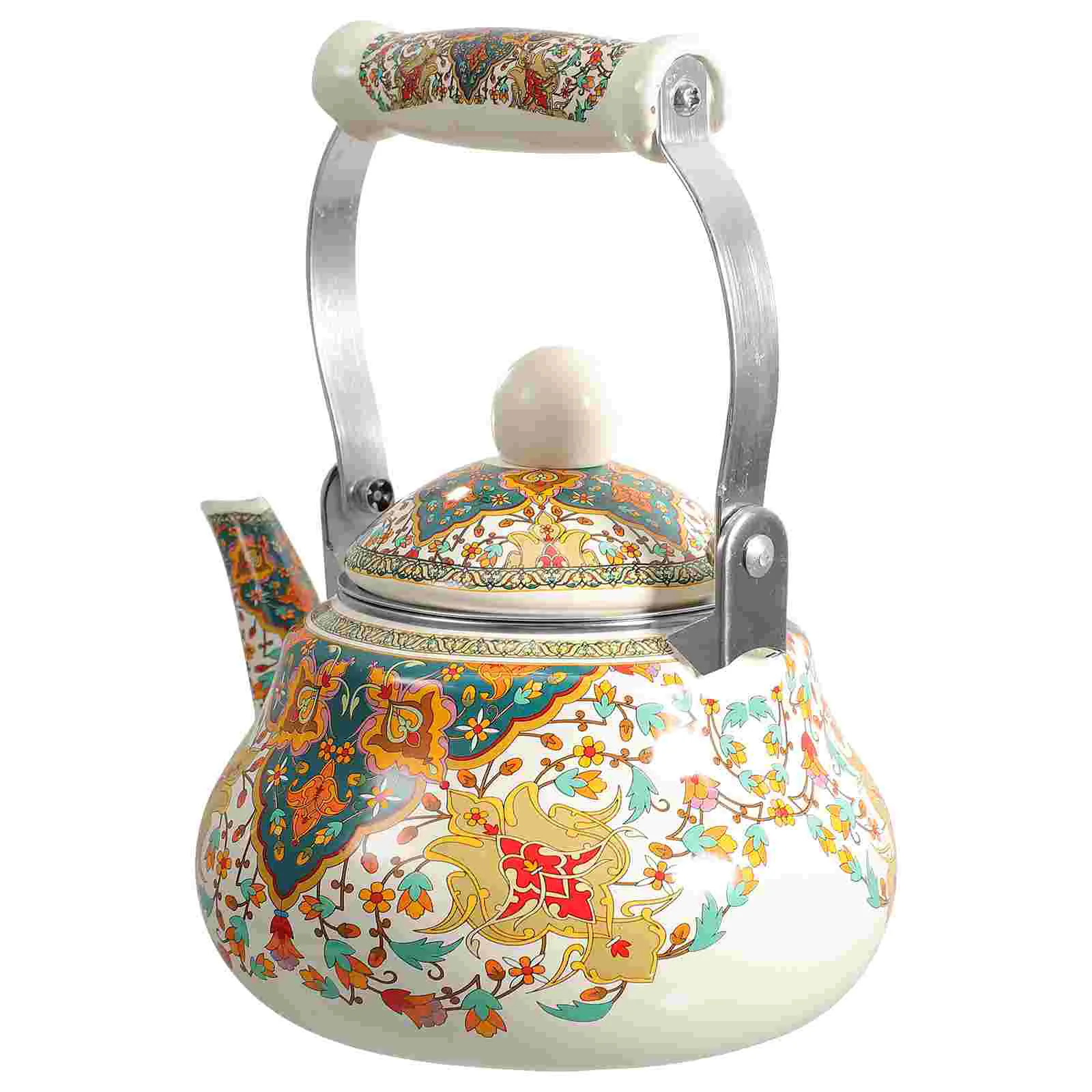 

Enamel Water Kettle Filter And Cool Handle 1.5L Vintage Flower Teapot Stovetop Porcelain Water Jug Farmhouse Coffee Pot