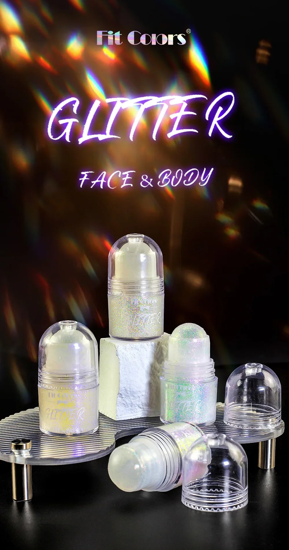 Description Picture 4 of itemDiamond Highlighter Rolling Ball Glitter Gel Smooth Body Face Brighten Jelly Sparkling Shimmer Sequins Party Concert Makup Tool