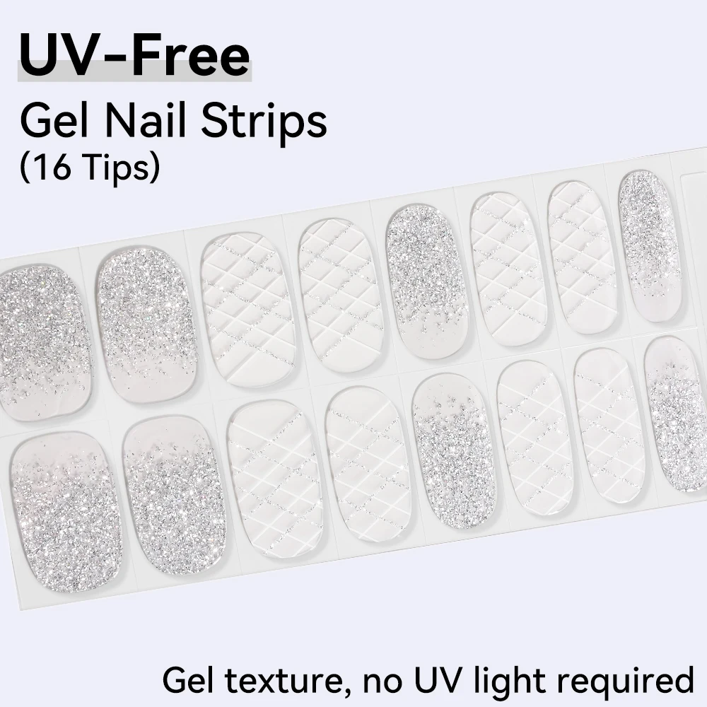 Radiant Shimmer Collection: Sparkling Gel-Texture Nail Strips with High-Shine Glitter & Gold Foil