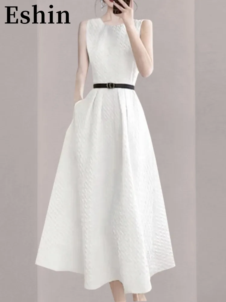 

Eshin Round Collar Sleeveless Solid Color Loose Waist Belt Dress For Women 2023 Summer Fashion Female New Y2k Dresses TH4080