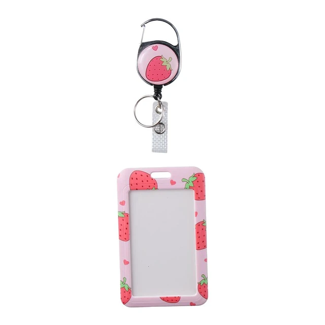 Pink ID Badge Holder Strawberry Retractable Badge Reel Clip Nurse Vertical  ID Protector for Office - AliExpress