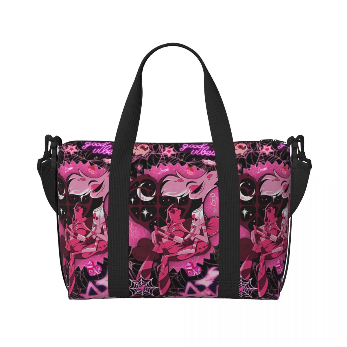 Large Hotels Anime Hazbin Manga Tote Bag Women Cartoon Shoulder Shopping Beach Gym Travel Bag