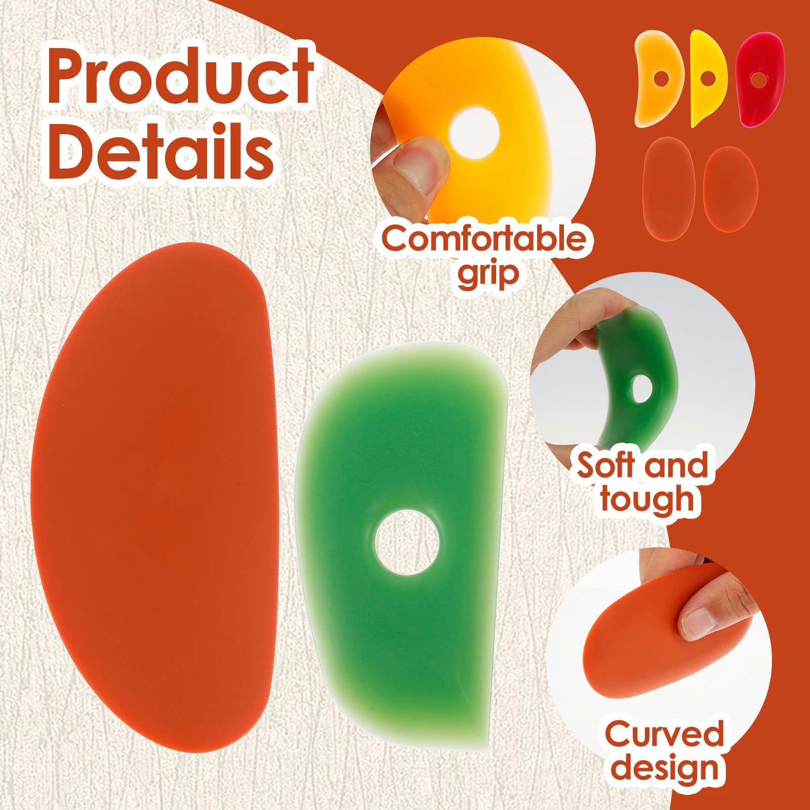 7Pcs Pottery Ribs Soft Silicone Ceramic Potter Rib Scraping Tool Ergonomic Arc Pottery Clay Ribs Shaping Smoothing pottery tools,clay sculpting tools,pottery sculpting tools,clay craft tool