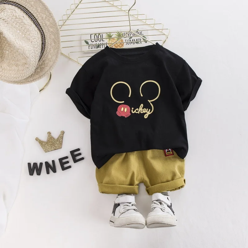 Fashion Summer Baby Boys Clothing Sets Kids Tracksuit Infant Clothes Cartoon Mickey T Shirt Shorts Children Outfits 2Pcs Suit