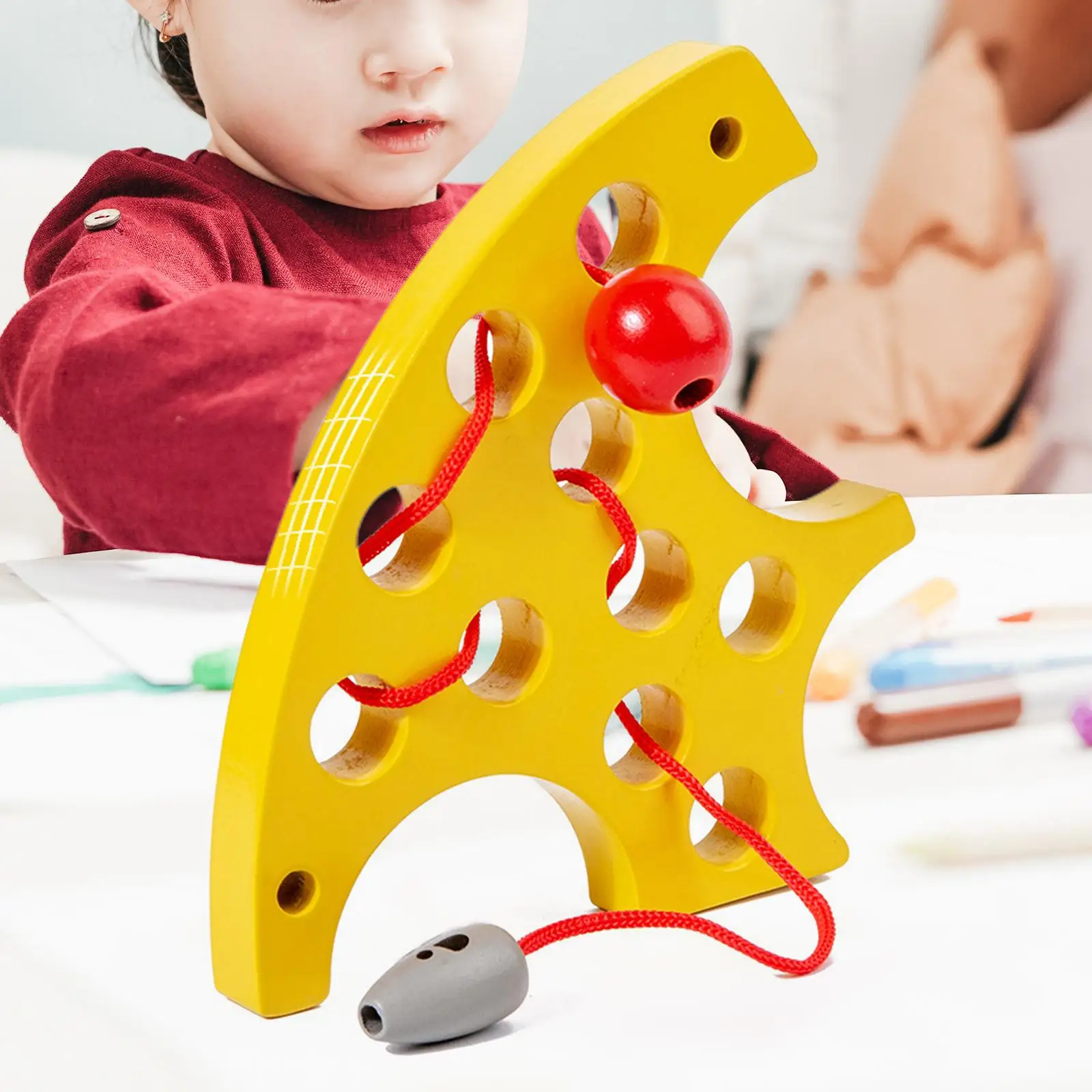 

Cheese Threading Board Educational Kindergarten Wooden Toy Teaching Aids Fine Training Wood Block Puzzle for Toddlers Baby Boys
