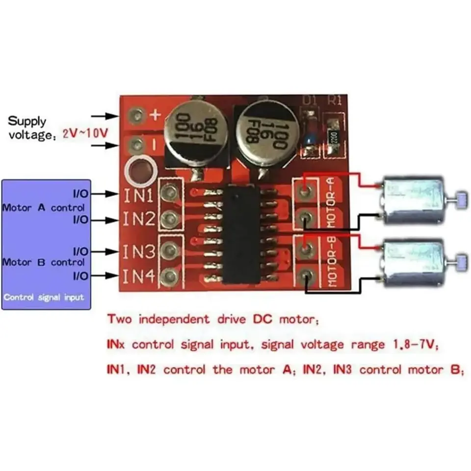 6 Pack Mini L298N DC Motor Driver, MX1508 Mini Dual Channel 1.5A 2 Way PWM Speed Controller Dual H-Bridge Replace Stepper image 7