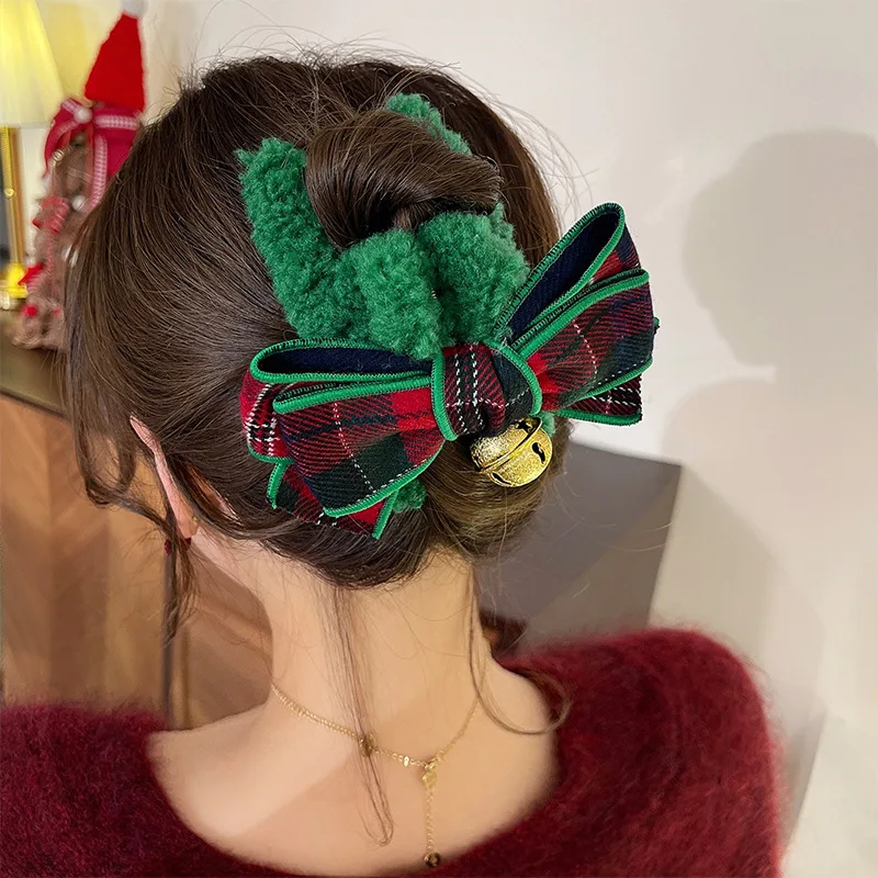

VANIKA New Vintage Bow Plush Hair Claw Christmas Crab Clips Fashion Ponytail Claw Clip For Women Headwear WOMAN HAIR CLIP Gifts