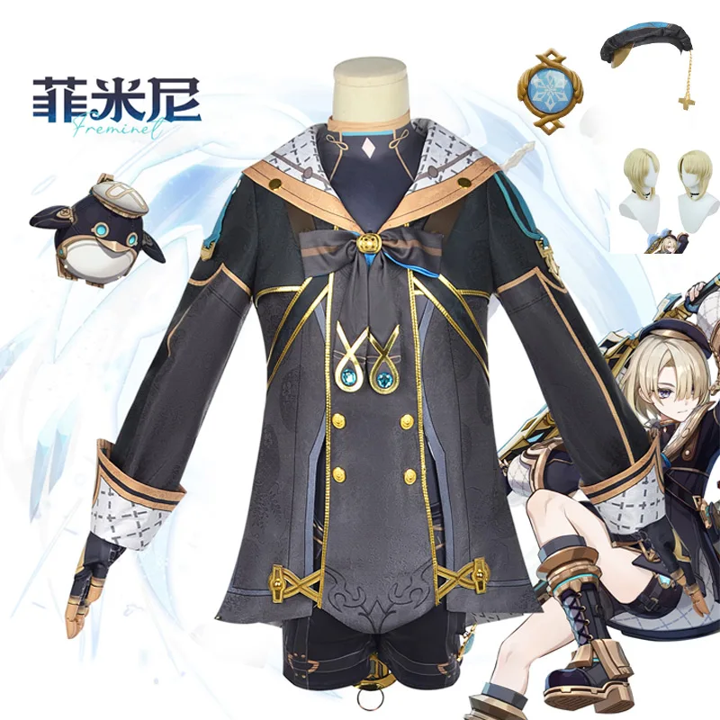 

Game Genshin Impact Freminet Cosplay Costume Wig Uniform Outfits Cosplay Costume With Hat Prop Freminet Halloween Party Clothing