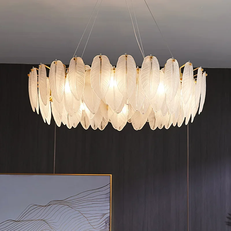 Illuminazione Per Interni Lampadari In Piuma Di Vetro Isola Della Cucina Lampadario A Sospensione A Led Di Lusso Anello Rotondo Decorazione Della Sala
