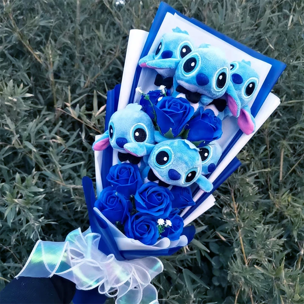 Anime Stitch Stellalou Plush With Flowers Creative Handmade Bouquet Stuffed Animals Valentine Christmas Graduation Gift 6