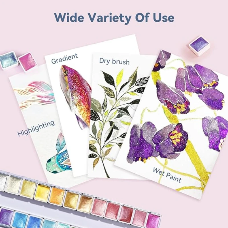 Pearlescent Solid Watercolor Pigment Set Gold and Silver Powder Mineral Pearl Pigment Art Watercolor Painting Nail Decoration 2