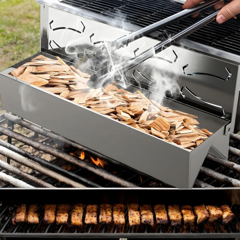 BBQ Smoker Box Outdoor Barbecue Smoker Box Stainless Steel Grilling Accessories With Convenient Hinge Lid For Maximum Fume