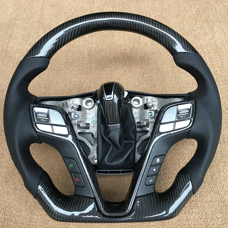 

Customized 100% Carbon Fiber Leather Alcantara LED Forged Steering Wheel For Hyundai Santa