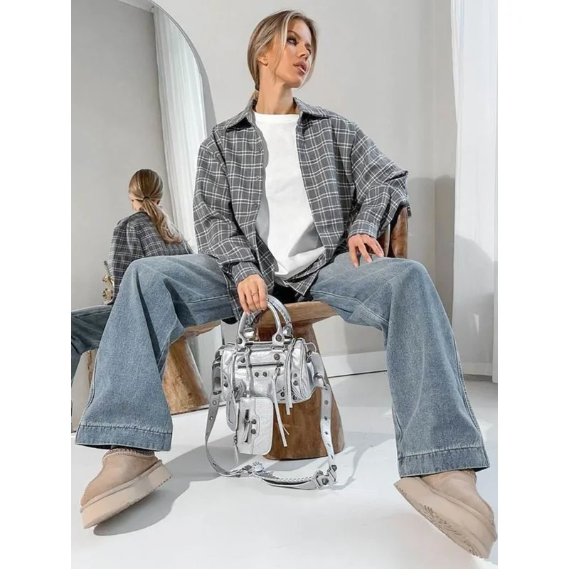 Women's plus Size Long Sve irt Blouse Plaid Design Casual Faionable Office Wear Resistant to Deformation