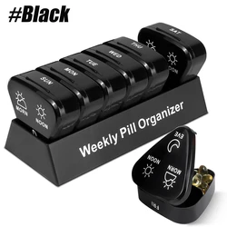 Compact Travel Pill Organizer with 7 Daily Compartments for Vitamins, Supplements, and Medications (Black)