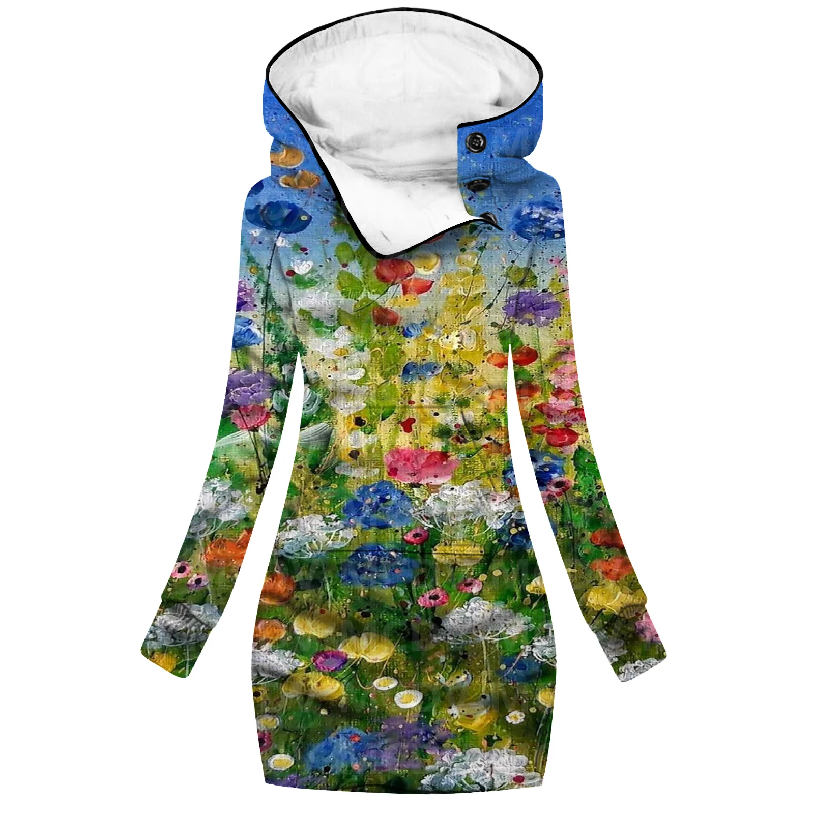 Flowers 3D Printed Hoodie Dress Novelty Hoodies Women Casual Long Sleeve Hooded Pullover Tracksuit 03