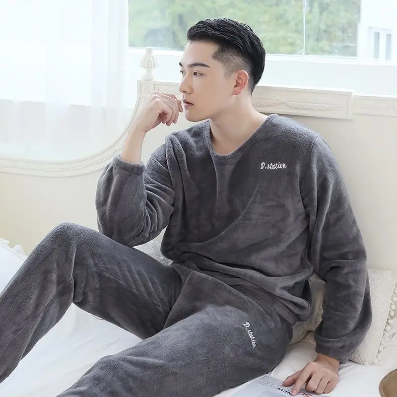 Women Velvet Pajama Set Fleecing Warm Loose Top And Elastic Waist Pants Casual Warm Woolen Suit Women 2024 Winter Men Sleepwear 6