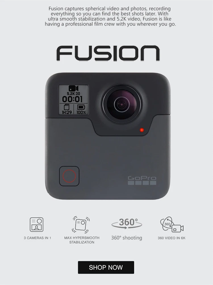 GoPro fusion 360 ° 5.2k intelligent high definition small shockproof camera omnidirectional shooting Professional Sports Camera