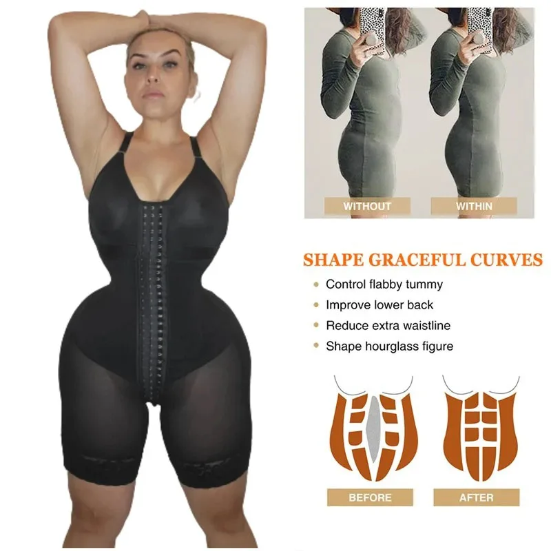Fajas Colombianas Women’s Waist Trainer Bodysuit Butt Lifter Tummy Control Shapewear High-Waist Thigh Slimmer Full Body Shaper