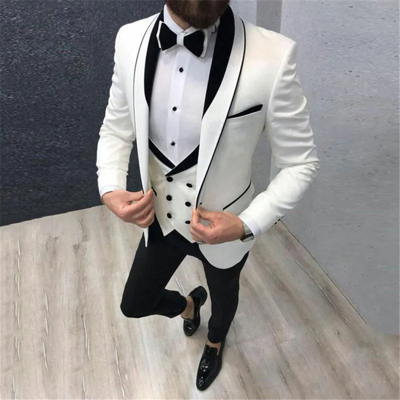 

New Groom Tuxedo Men Suits Wedding Suit Man Blazer Black Shawl Lapel 3 Piece Terno Masculino Bridegroom Costume Homme Mariage
