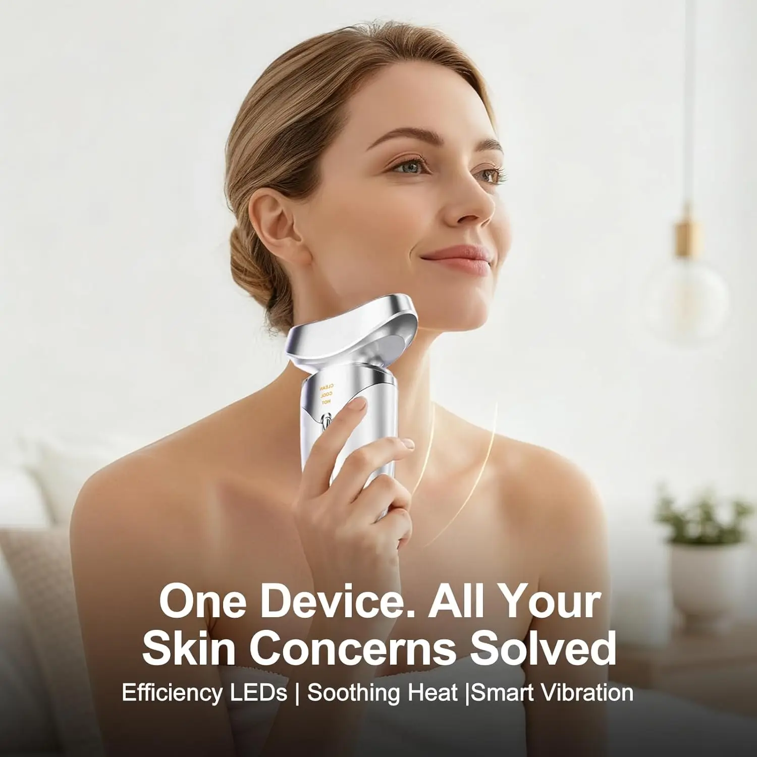 Upgraded Hot Cool Face Neck Beauty Massager 3 in 1 LED Photon Facial Sculpting Skin Care Tool for Face Puffiness and Smooth Skin