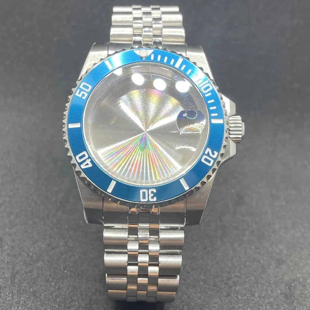 Elegant 40MM Stainless Steel Watch Case with Solid Bracelet and Glide Lock Clasp