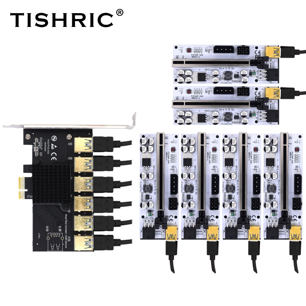 TSIHRIC PCIE 1 to 4/5/6 Pci Express Multiplier USB3.0 Extender Pci Express 1x 16x Card Slot Riser 009s 010 For Bitcoin Mining data cable types Cables & Adapters