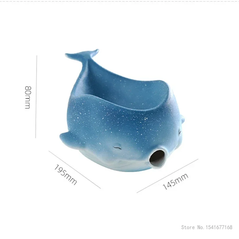 Creative Light Luxury Ceramic Drain Soap Box, Blue Starry Sky Whale Shaped, Home Bathroom Accessories Soap Box Storage Rack, 1Pc